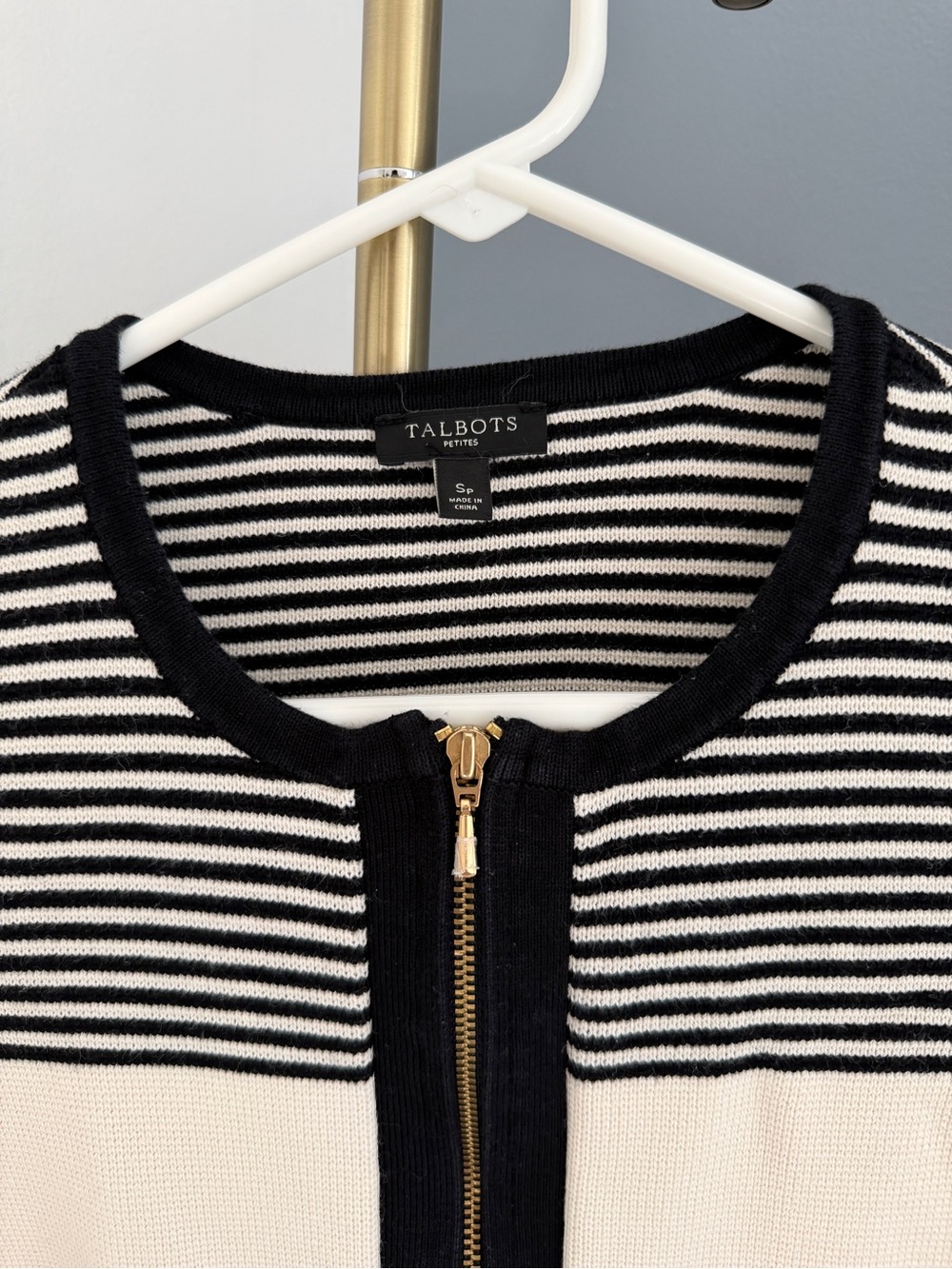 Talbots Black and Cream Striped Zip-Front Cardigan - Picture 3 of 5
